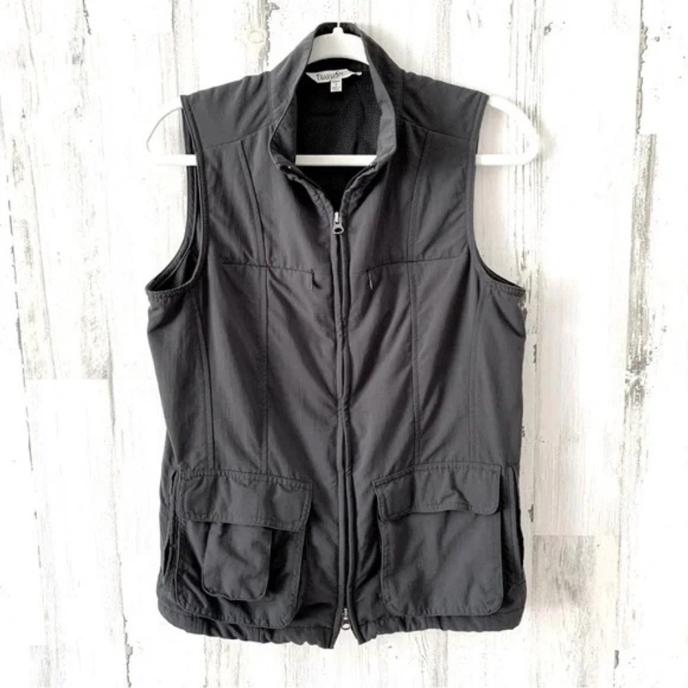 TravelSmith Women’s 11 Pocket Charcoal Gray Zip Up Lightweight Travel Vest Small